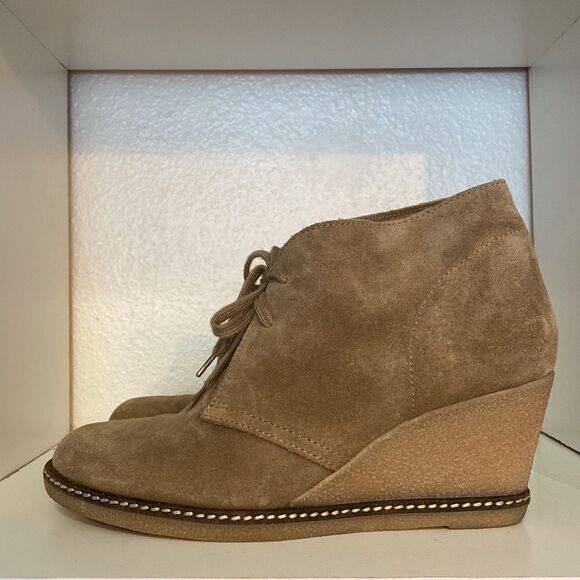 J.Crew Suede Desert Wedge Booties Taupe Tan Ankle Minimalist Classic Neutral - Picture 2 of 9